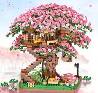 Mini BONSAI kocky, strom SAKURA, ČEREŠŇOVÝ KVET, domček na strome, 2028 kusov